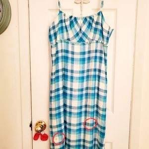 ESCADA linen dress blue and white size 38 (8) worn once. 2 tiny stains.